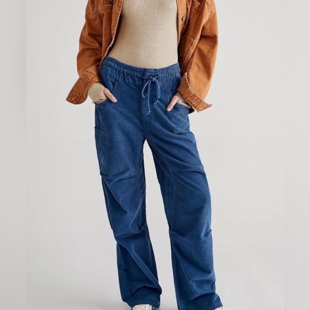 We The Free Blue Corduroy Drawstring Wide-Leg Pants